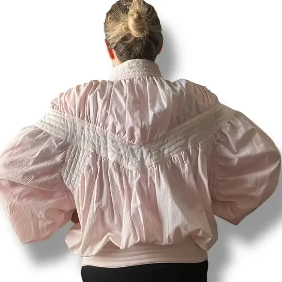 Vintage Abraxas Blush Pink Puff Sleeve Jacket w/ White Trim | Size S - Picture 2 of 6